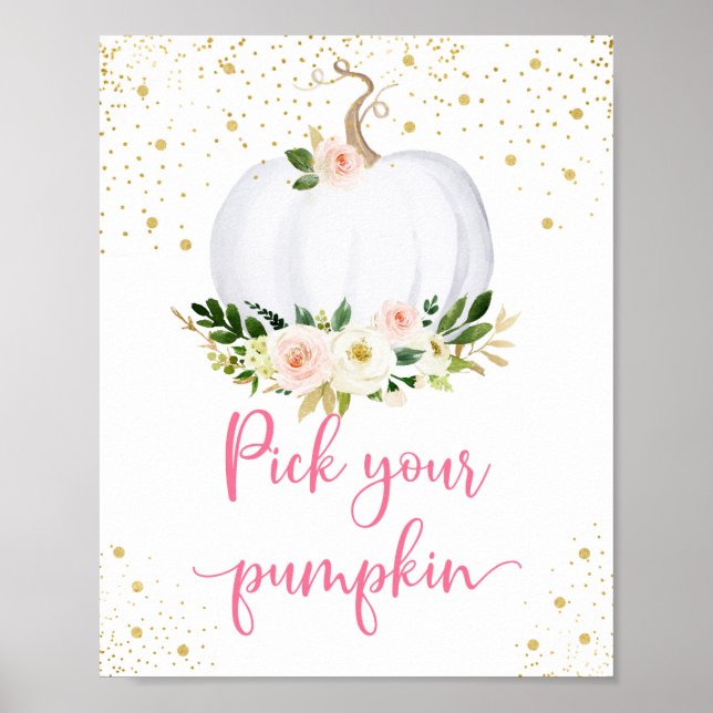 Pick Your Pumpkin Pink Gold Birthday Sign (Front)