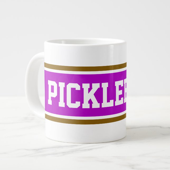 PICKELBALL Fun Pink White Brown Racing Stripes Large Coffee Mug (Front Left)