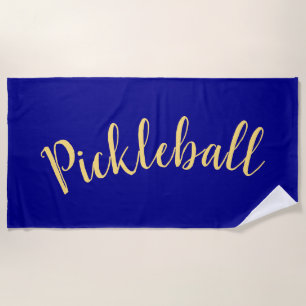 PICKELBALL Fun Script Royal Navy Blue Background Beach Towel
