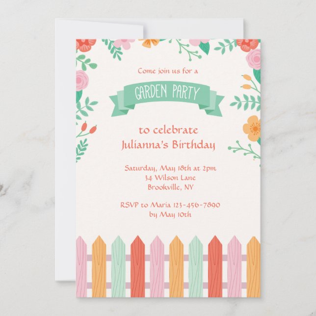 Picket Fence Garden Party Invitation (Front)