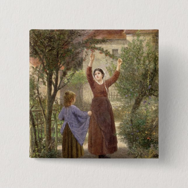 Picking Cherries 15 Cm Square Badge (Front)