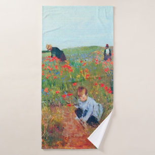Picking Flowers in a Field, Mary Cassatt Bath Towel