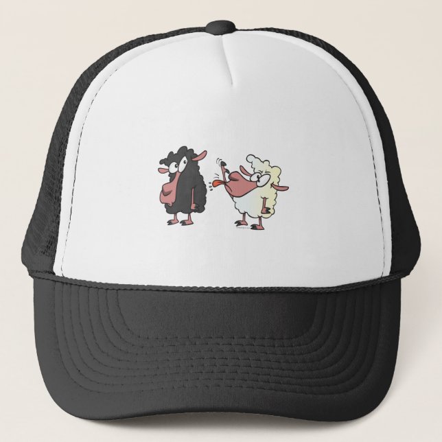 picking on the black sheep cartoon trucker hat (Front)