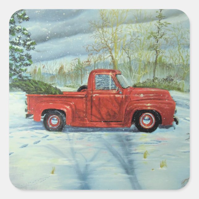 Picking up the Tree for Christmas Square Sticker (Front)