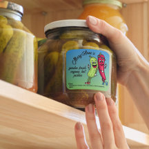 Pickle and Pepper Pals Funny Cartoon Pickles Label