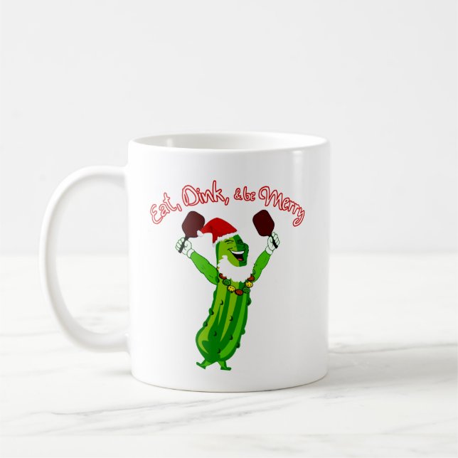 Pickle Ball Gift Christmas Pickleball Santa Hat Coffee Mug (Left)