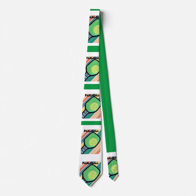 Pickle ball neck tie mens paddle green blue (Front)