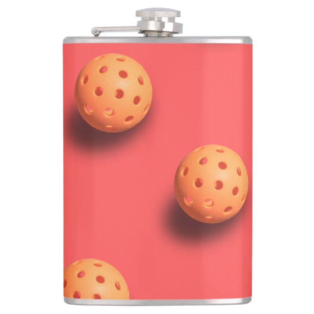 Pickle ball on Coral colour Flask (Front)