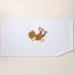Pickle Ball Player Turkey Paddleball Thanksgiving Beach Towel