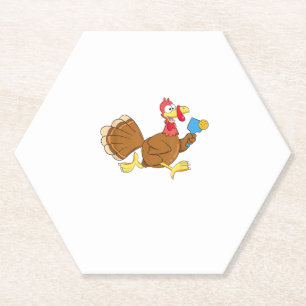 Pickle Ball Player Turkey Paddleball Thanksgiving  Paper Coaster