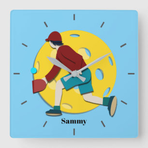 Pickle Ball Square Wall Clock