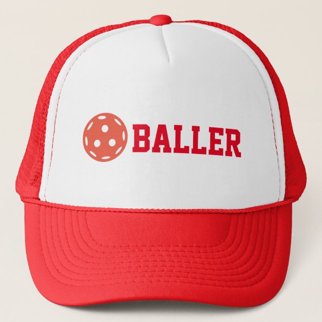 Pickle baller Funny Pickleball  Custom Text Trucker Hat (Front)