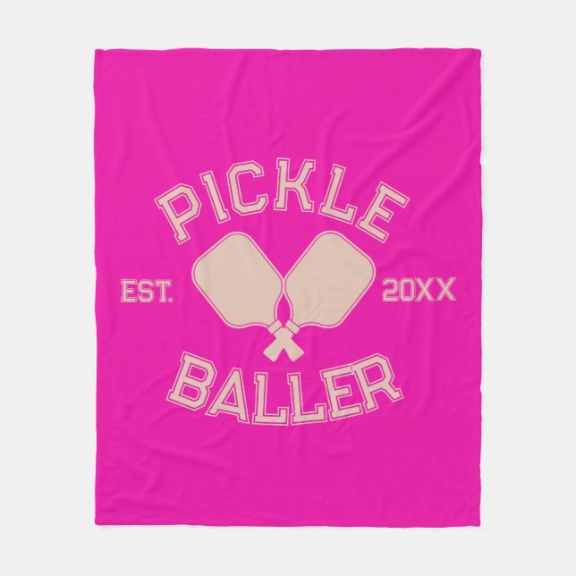 Pickle Baller Pickleball Collegiate Typography Fleece Blanket (Front)