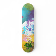 Pickle Cartoon Paint Splatter Colourful Skateboard