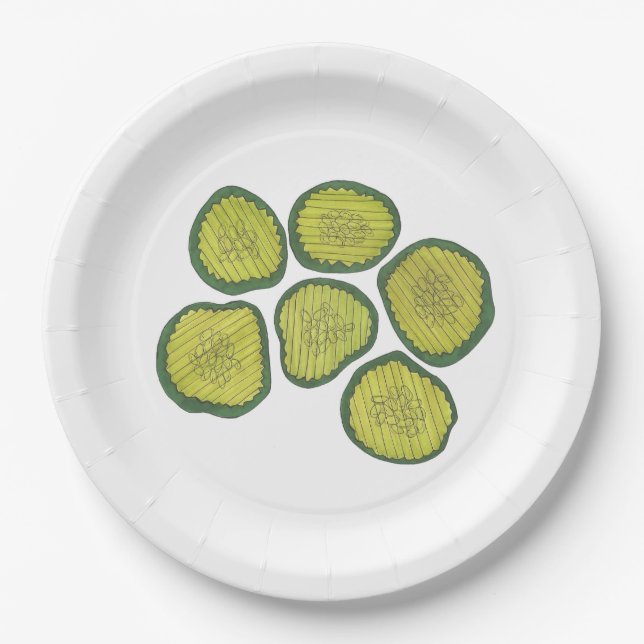 Pickle Chips Green Kosher Dill Pickle Chip Design Paper Plate (Front)