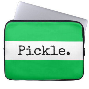 PICKLE Fun Text Wide Bright Green White Stripes Laptop Sleeve