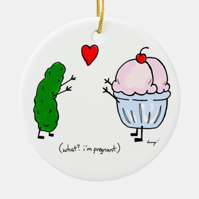 Pickle Loves Ice Cream Ornament - Blue (Front)