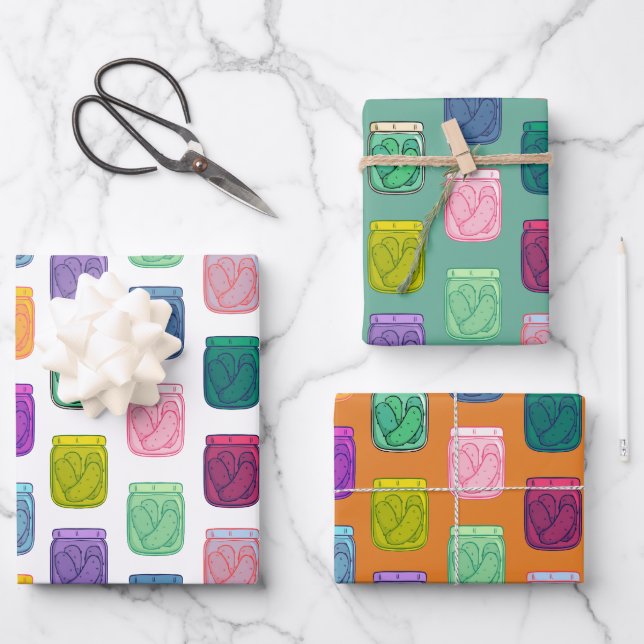 Pickle Party Fun Playful Bright Coloured Rainbow Wrapping Paper Sheet (Front)