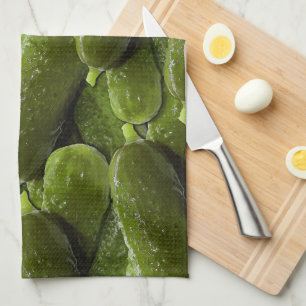 Pickle Pattern Fresh Green Cucumber Pickles Tea Towel