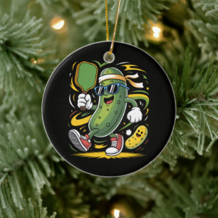 Pickle Playing Pickleball Ceramic Tree Decoration