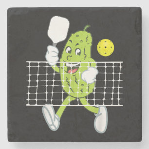 Pickle Playing Pickleball - Funny Pickleball Paddl Stone Coaster