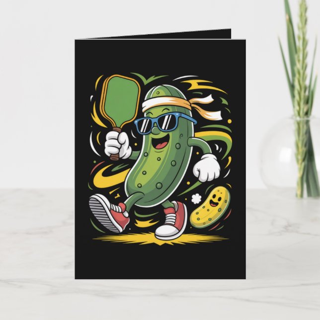 Pickle Playing Pickleball Holiday Card (Front)