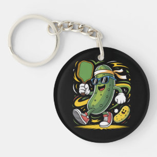 Pickle Playing Pickleball Key Ring