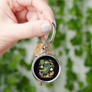 Pickle Playing Pickleball Key Ring