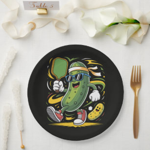 Pickle Playing Pickleball Paper Plate