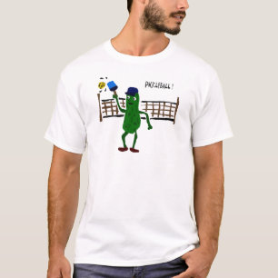 Pickle Playing Pickleball Primitive Art T-Shirt