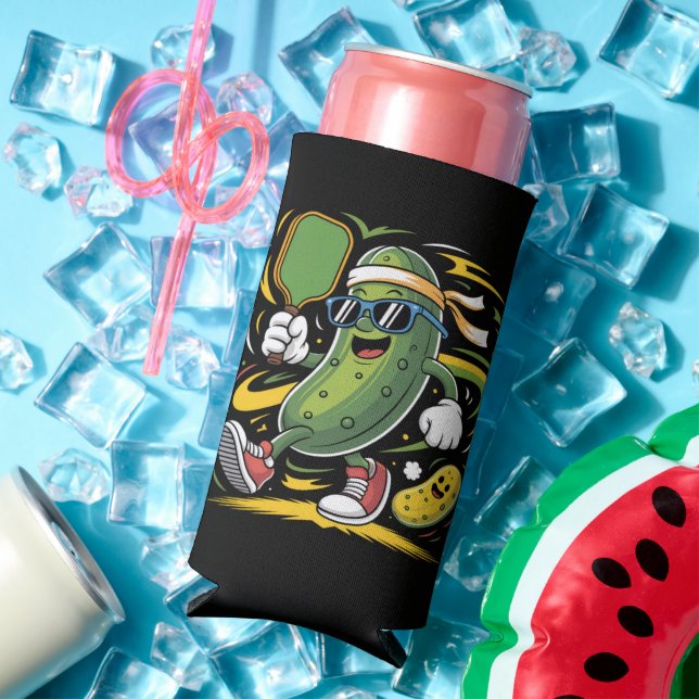 Pickle Playing Pickleball Seltzer Can Cooler (In Situ Summer)