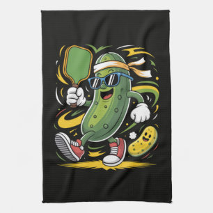 Pickle Playing Pickleball Tea Towel
