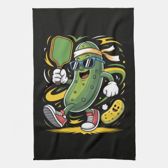 Pickle Playing Pickleball Tea Towel (Vertical)
