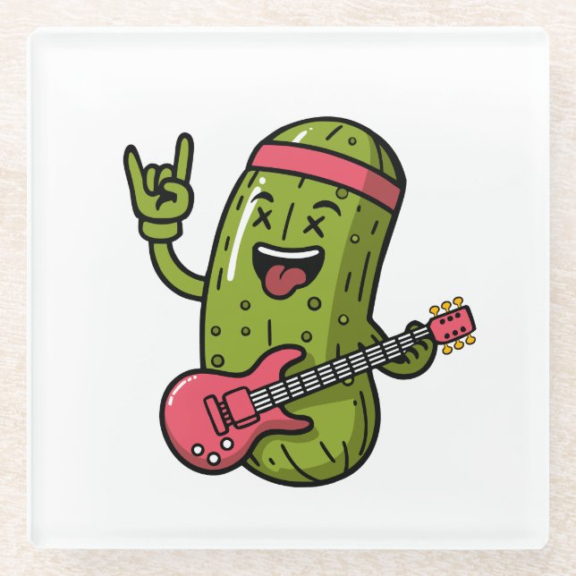 Pickle Rock Star Glass Coaster (Front)