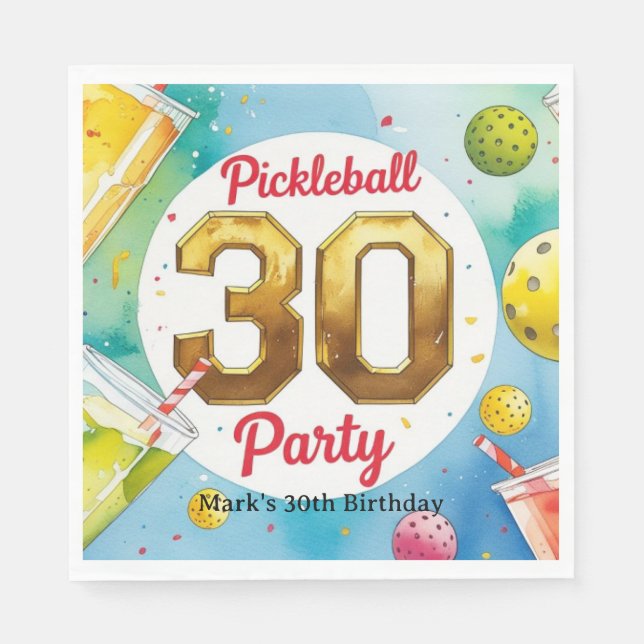 Pickleball 30th Birthday Party Napkin (Front)