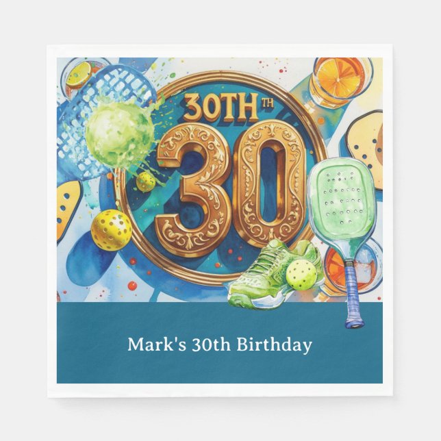 Pickleball 30th Birthday Party Napkin (Front)