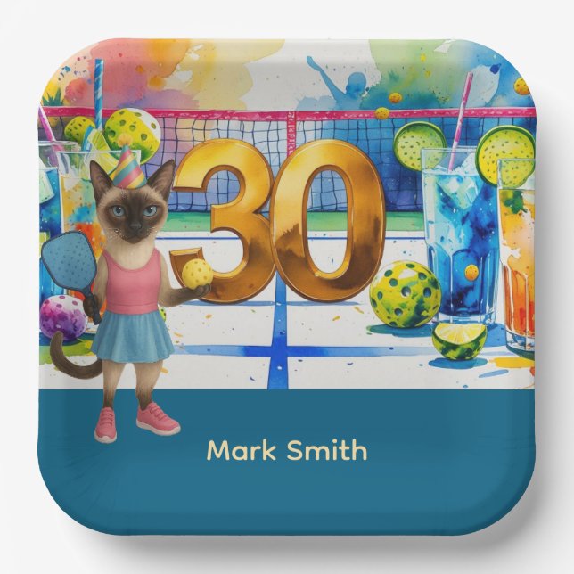 Pickleball 30th birthday party paper plate (Front)