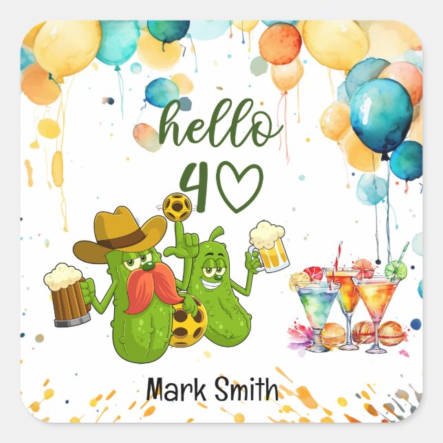 Pickleball 40th Birthday  Square Sticker (Front)