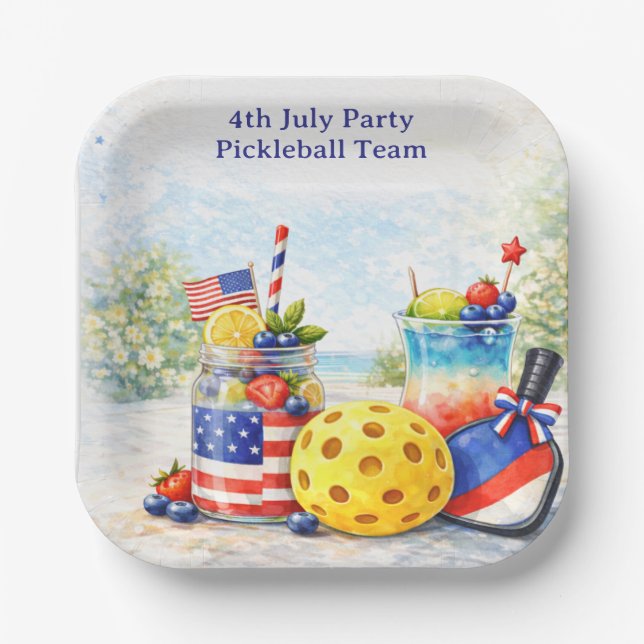 Pickleball 4th July Party Independence Day  Paper Plate (Front)