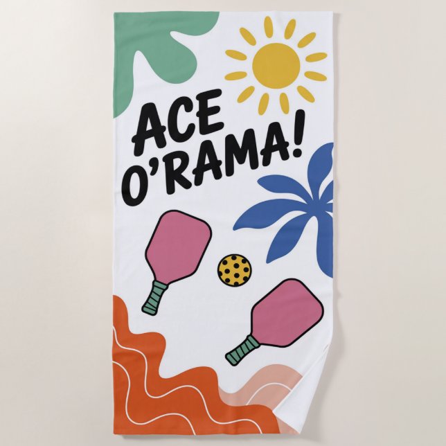 Pickleball Ace O'Rama Beach Towel For Vacations (Front)