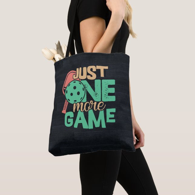 Pickleball Addiction: Just One More Game Chuckles Tote Bag (Close Up)