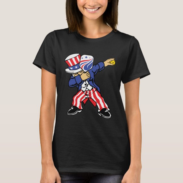 Pickleball American Flag 4th of July Uncle Sam Dab T-Shirt (Front)