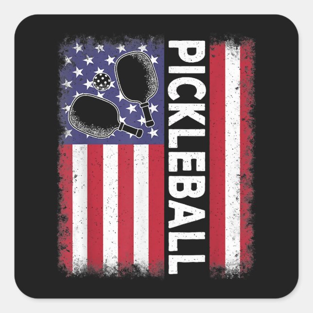 Pickleball American Flag Funny Pickleball Lover Vi Square Sticker (Front)