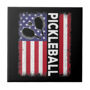 Pickleball American Flag Funny Pickleball Lover Vi Tile