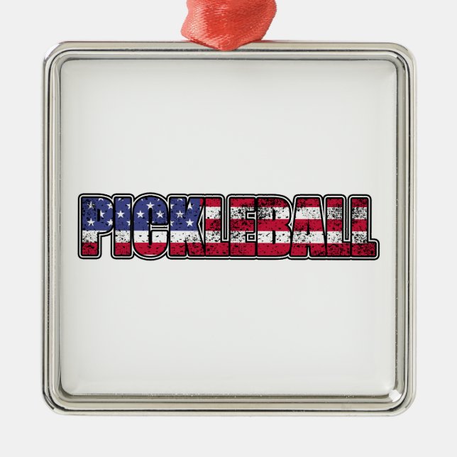 Pickleball American Flag Metal Tree Decoration (Front)