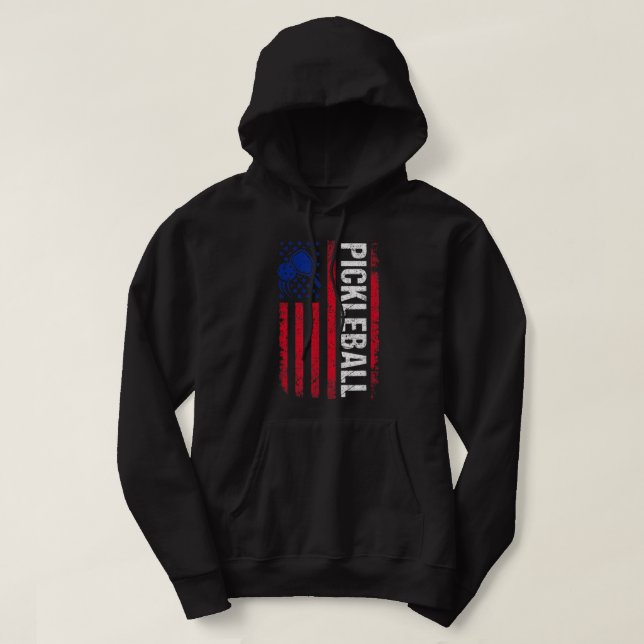Pickleball American Flag Patriotic Pickleballs Pla Hoodie (Design Front)