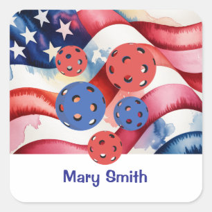 Pickleball American themed for 4th July Square Sticker