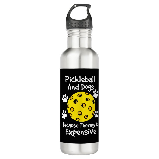 Pickleball And Dogs Because Therapy Is Expensive 710 Ml Water Bottle (Front)