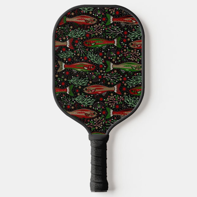 Pickleball and Fishing Brook Trout Red Green Grey  Pickleball Paddle (Front)