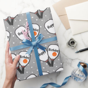 Pickleball and Paddle for Birthday  Wrapping Paper